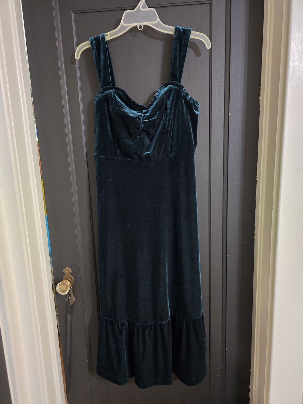 Betsey Johnson Dark Teal Velvet Dress with Ruffled Sweetheart Neck Line